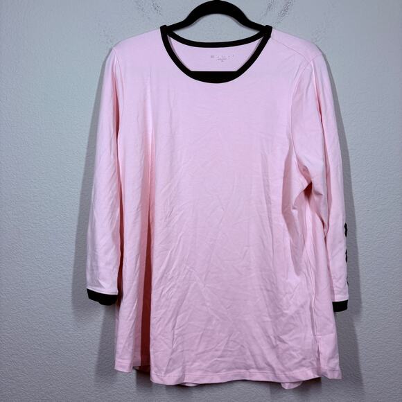 E.L.I Size XL Ringer Tee T-Shirt Pink Relaxed Pima Cotton Blend Lace Up Sleeve - Picture 1 of 10